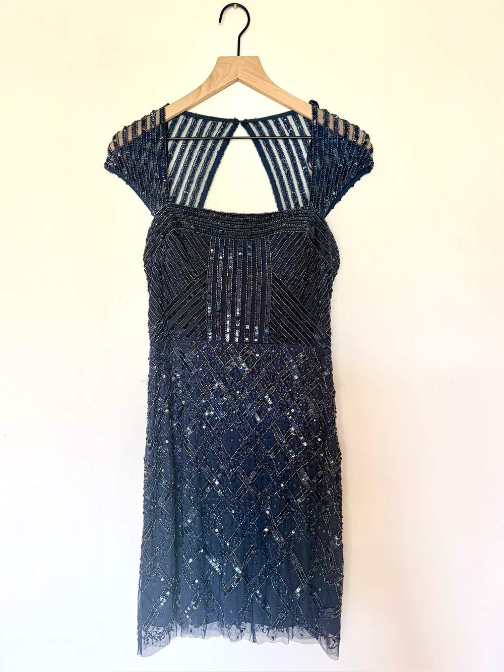 Adrianna Papell Navy Beaded & Sequin Cocktail Dress — Size 6